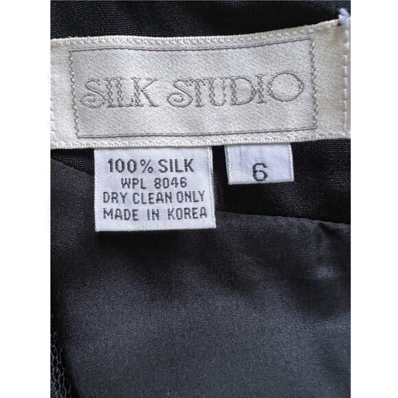 Silk Studio 100% Silk Midi Sheath Dress 3/4 Sleeve Black SZ 6 Vintage 80s Preppy - Picture 5 of 5